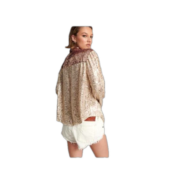 Women’s Rose Gold Sequin Western Shirt, Size Small - Picture 4 of 9